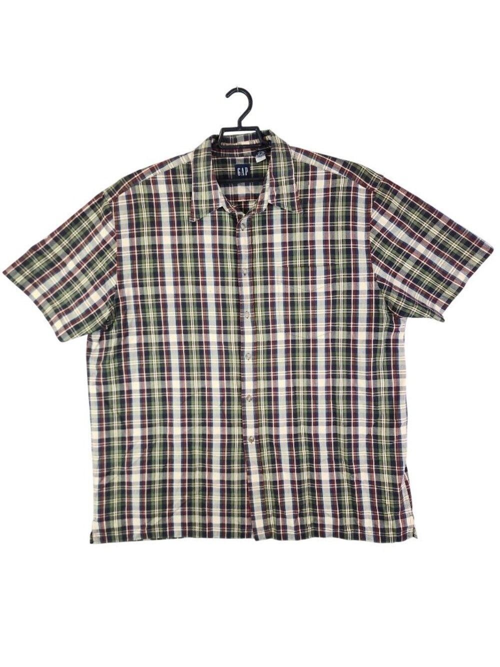 Mens Gap Multicolor Plaid Button Up Shirt Short Sleeve 100% Cotton Size XL